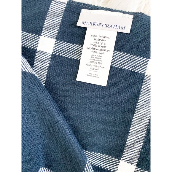 Mark & Graham Italian Windowpane Blanket Scarf Navy Ivory Plaid NEW - Picture 2 of 2